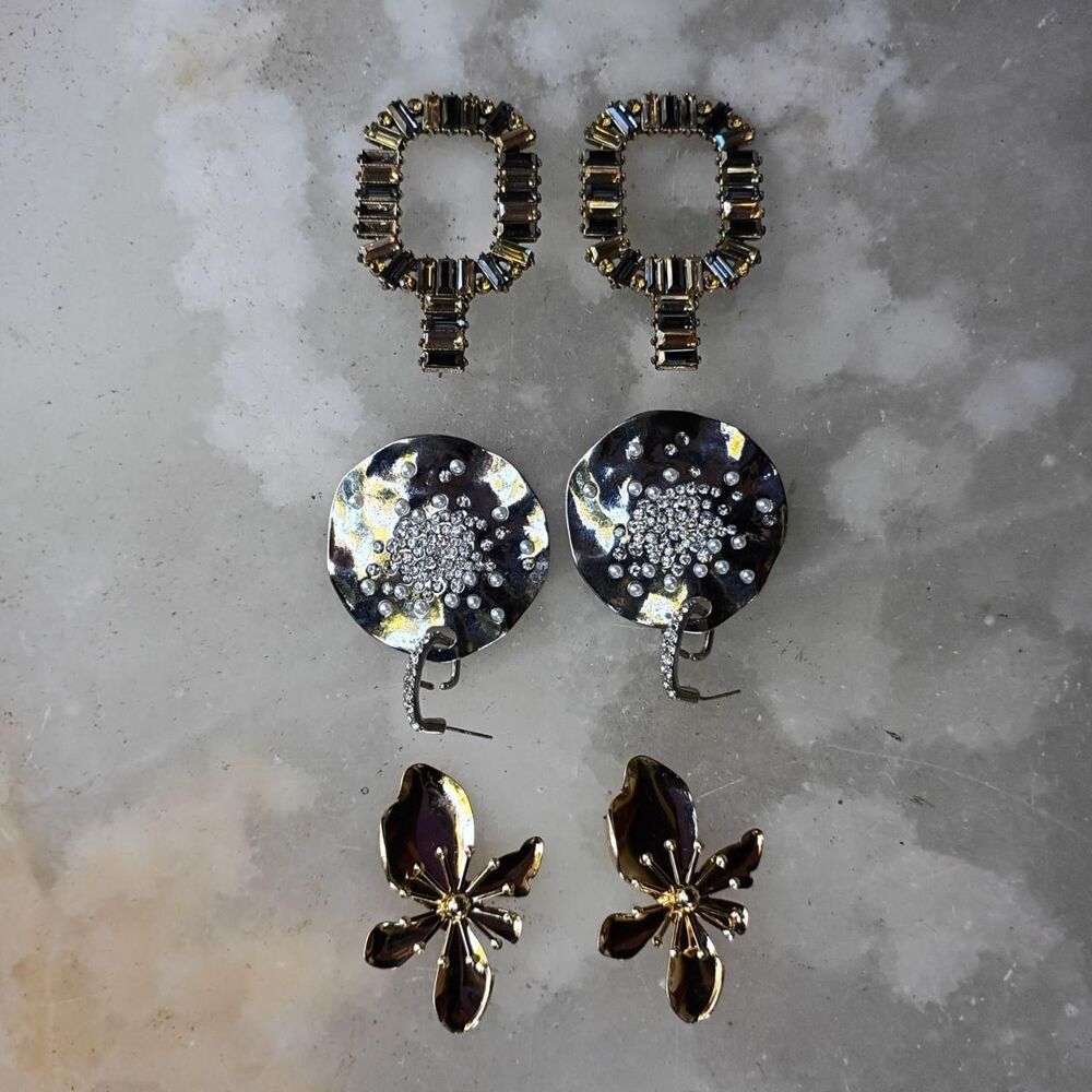 3 Shiny Pairs Statement Earrings